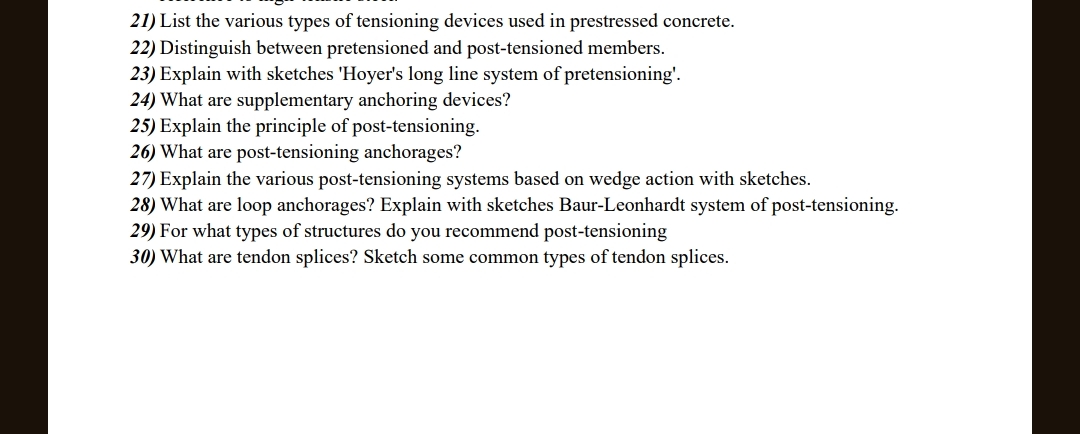 List the various types of tensioning devices used