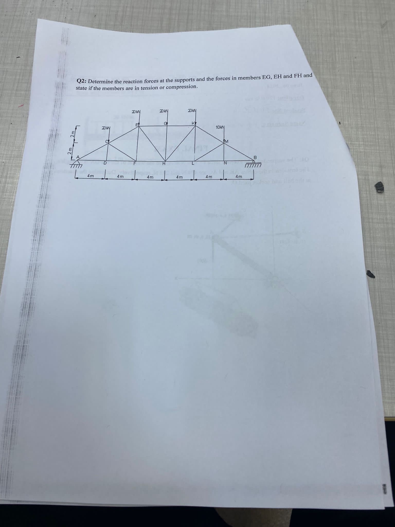 Q 2 : Determine the reaction forces at the