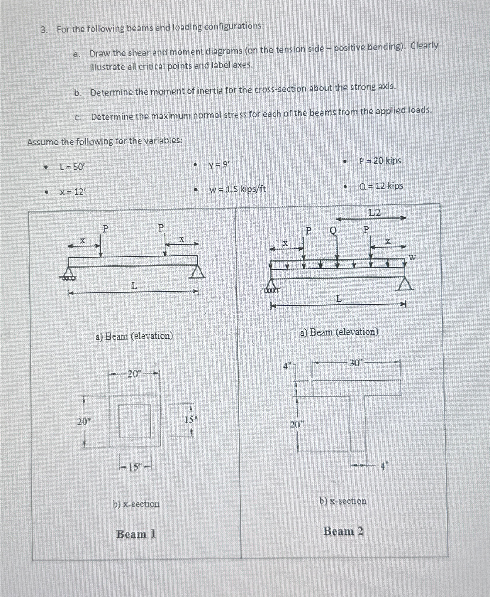 For the following beams and loading
