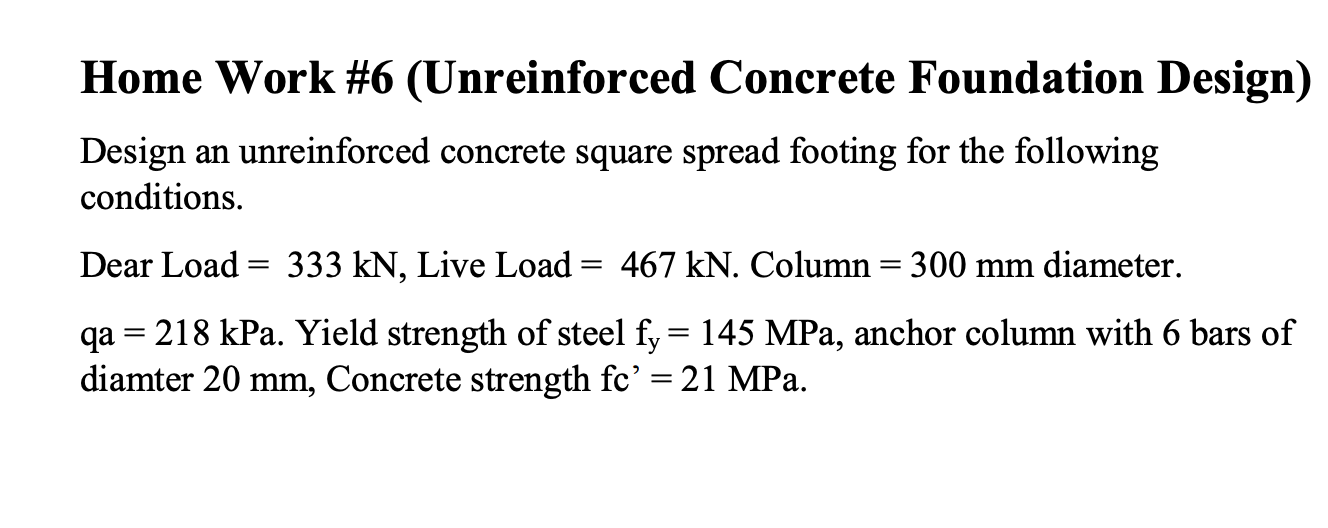 Home Work # 6 ( Unreinforced Concrete Foundation