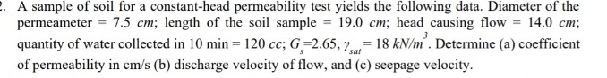 A sample of soil for a constant - head