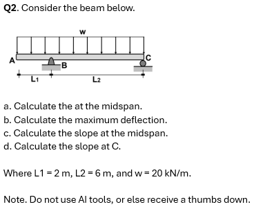 Q 2 . Consider the beam below. a . Calculate the
