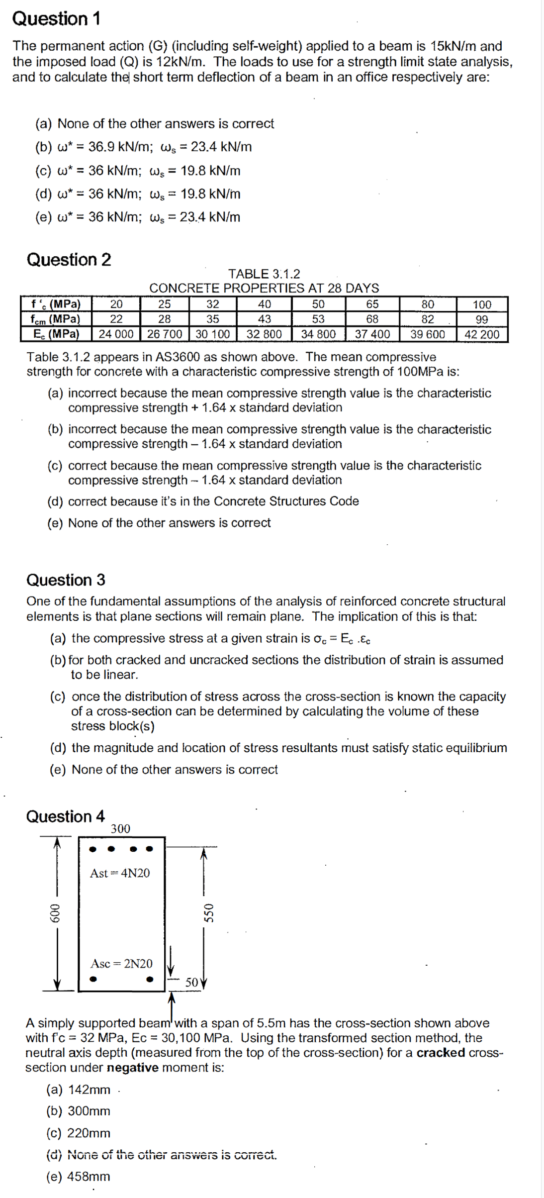 Question 1 The permanent action ( G ) ( including