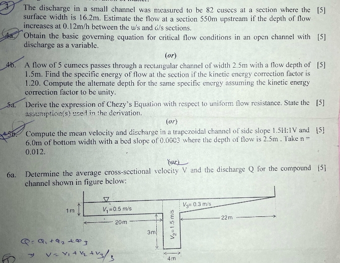 The discharge in a small channel was measured to