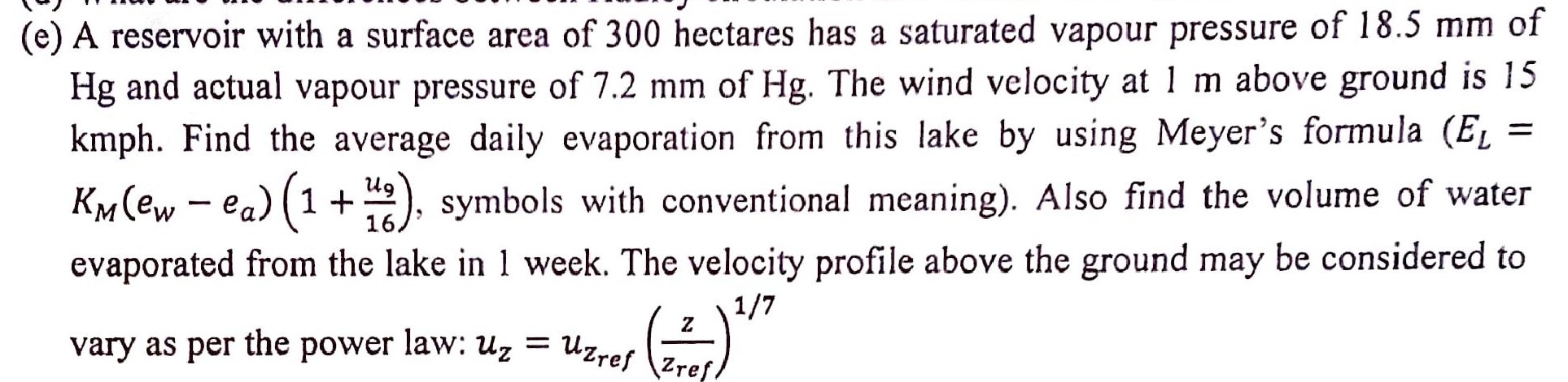( e ) A reservoir with a surface area of 3 0 0