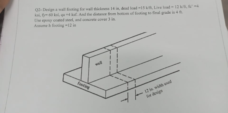 Q 2 - Design a wall footing for wall thickness 1