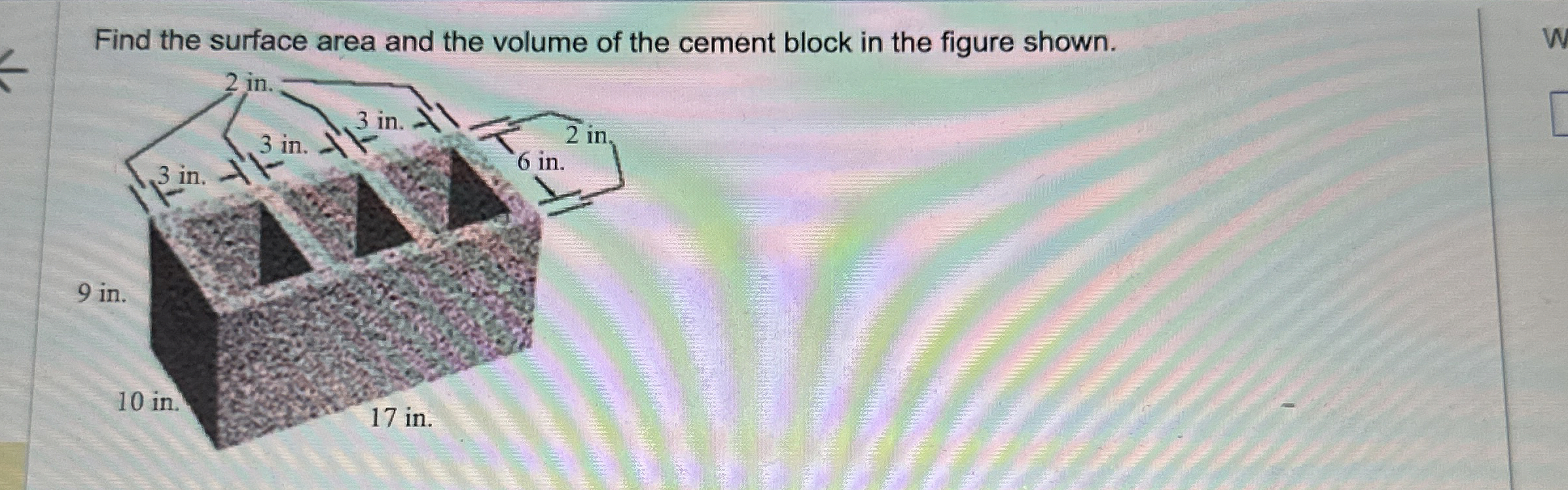 Find the surface area and the volume of the