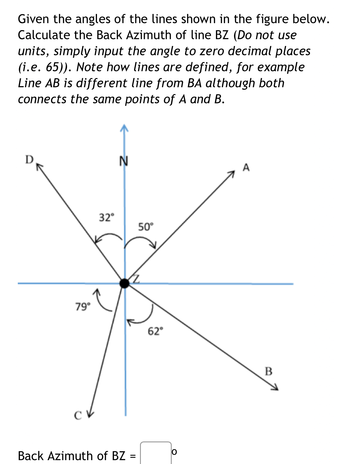 Given the angles of the lines shown in the figure