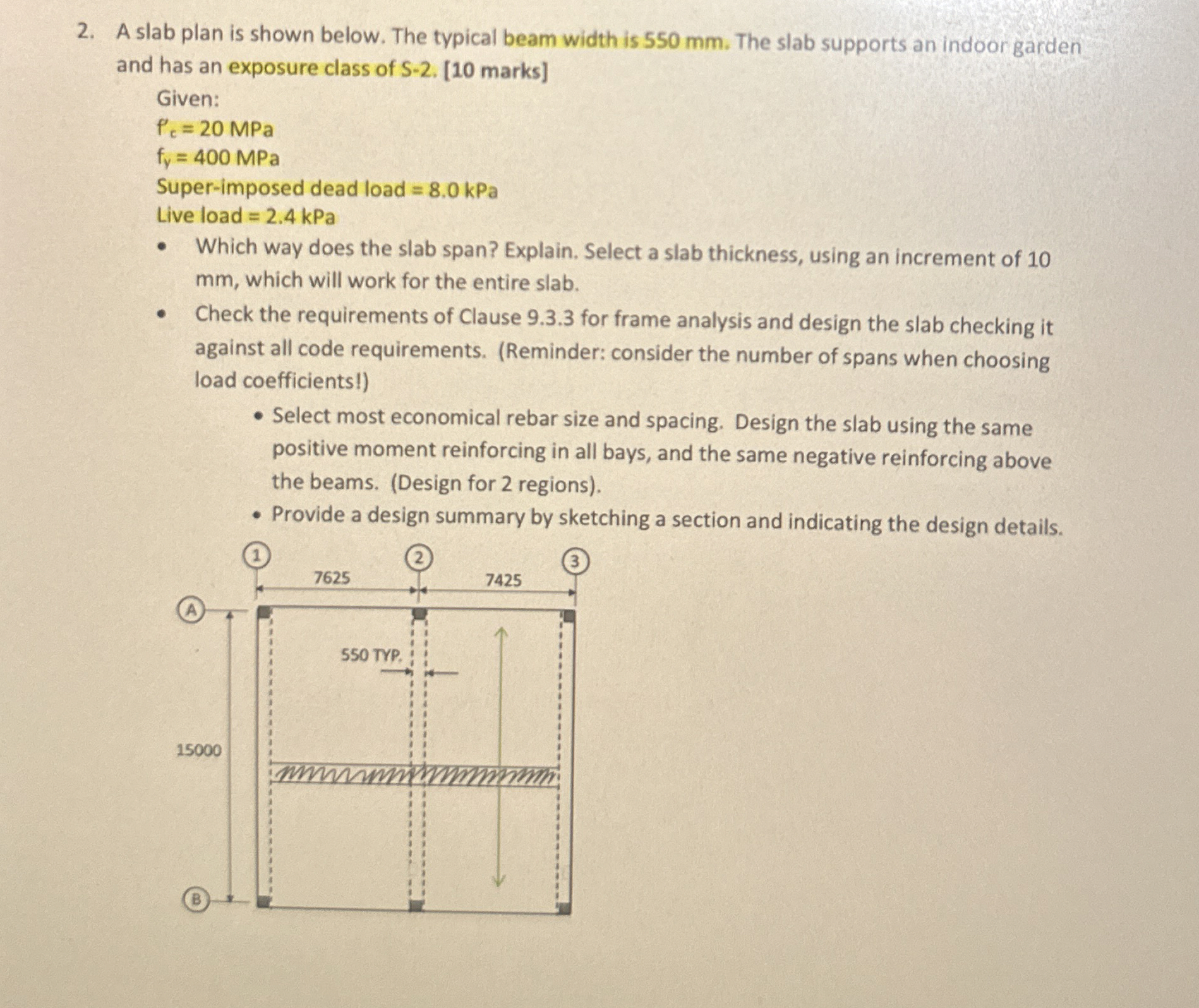 A slab plan is shown below. The typical beam
