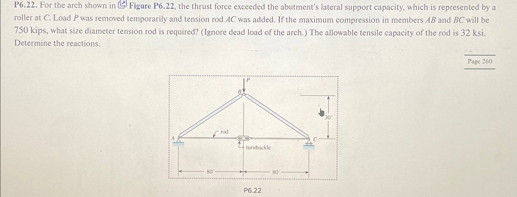 P 6 . 2 2 . For the arch shown in Figure P 6 . 2