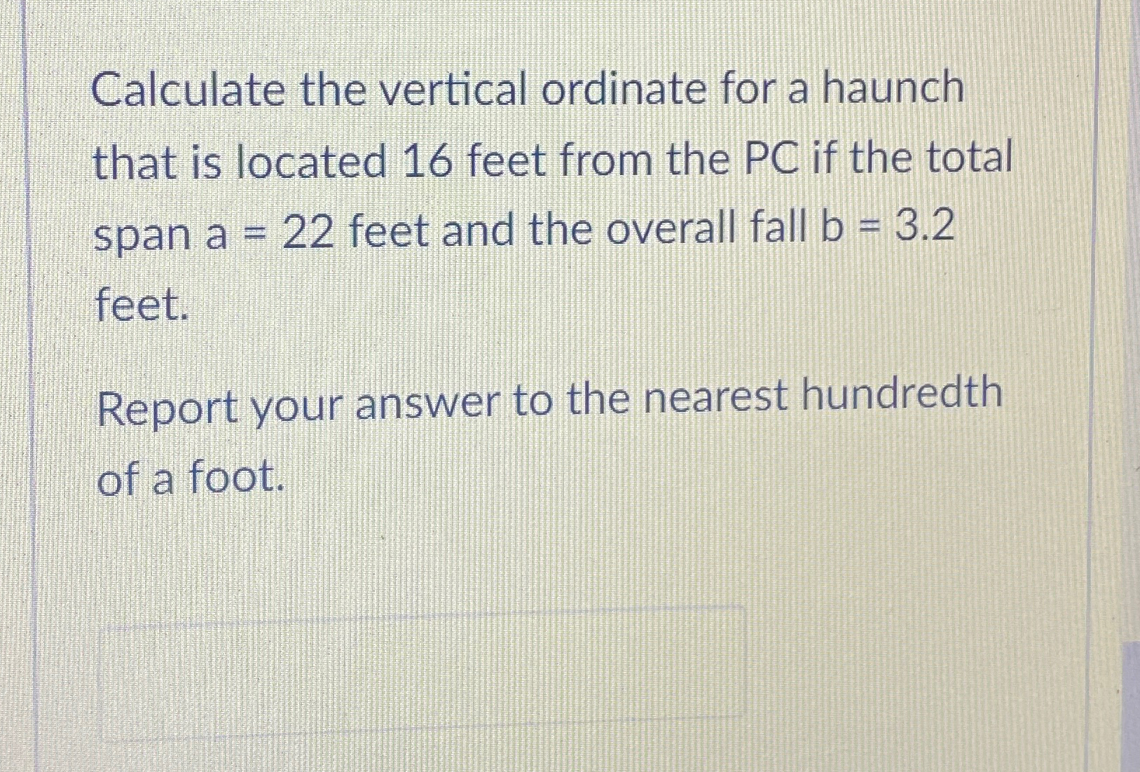 Calculate the vertical ordinate for a haunch that
