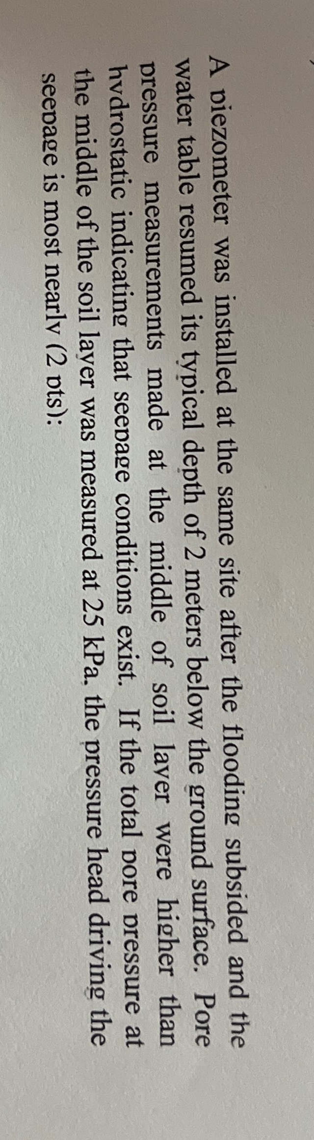 A viezometer was installed at the same site after