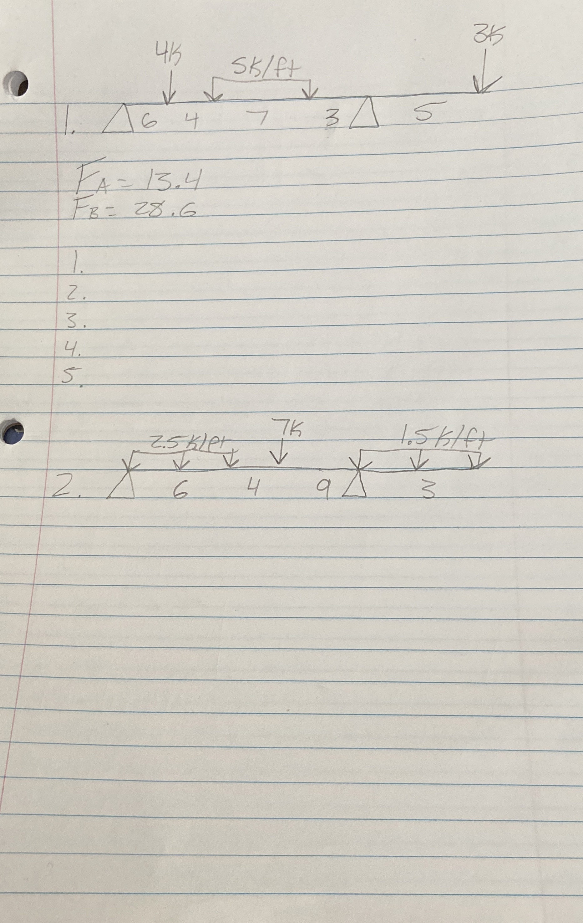 Show work, Reactions for 1 . = F A = 1 3 . 4 F B
