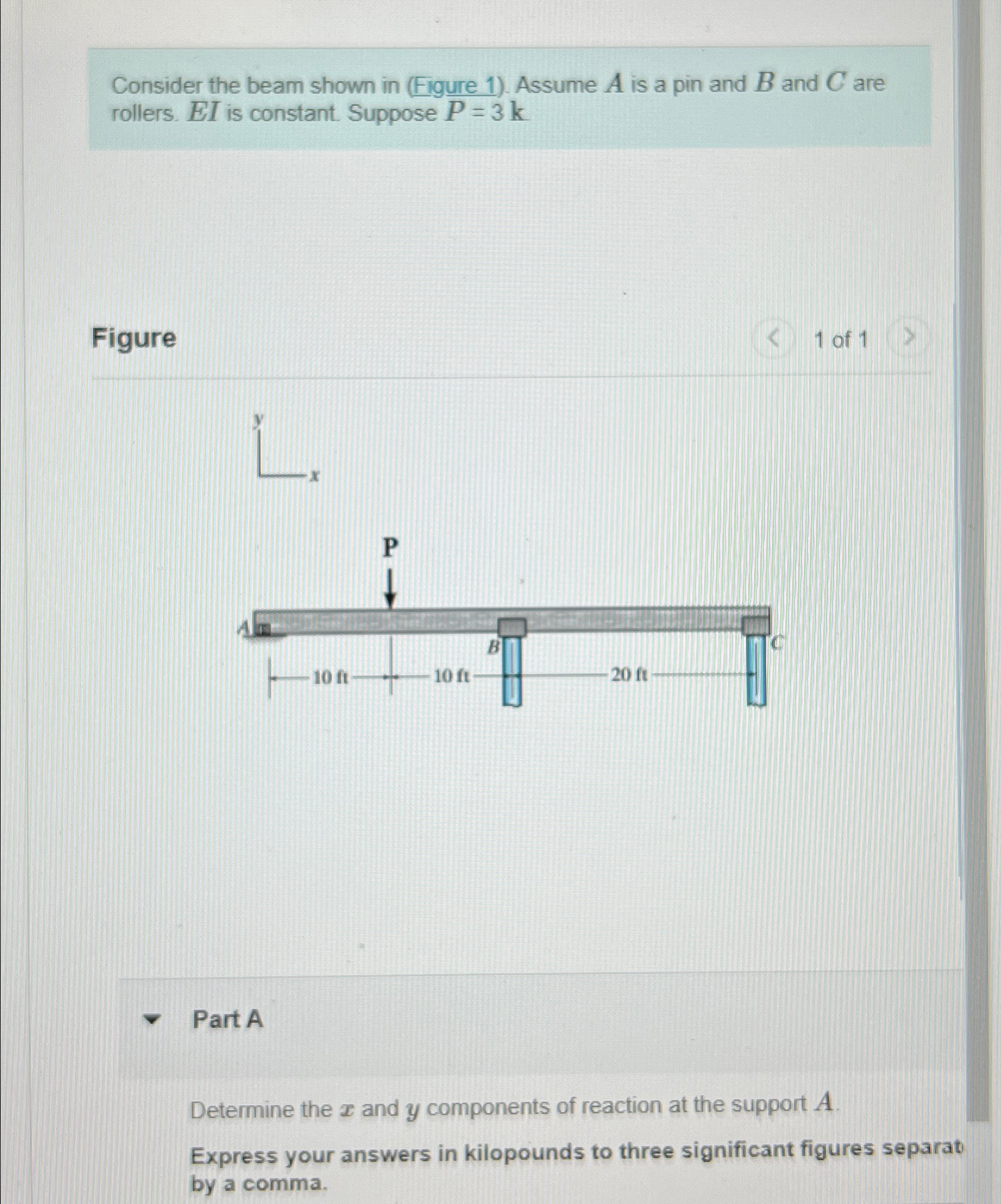 P = 3 k Determine reactions at A , B , and C
