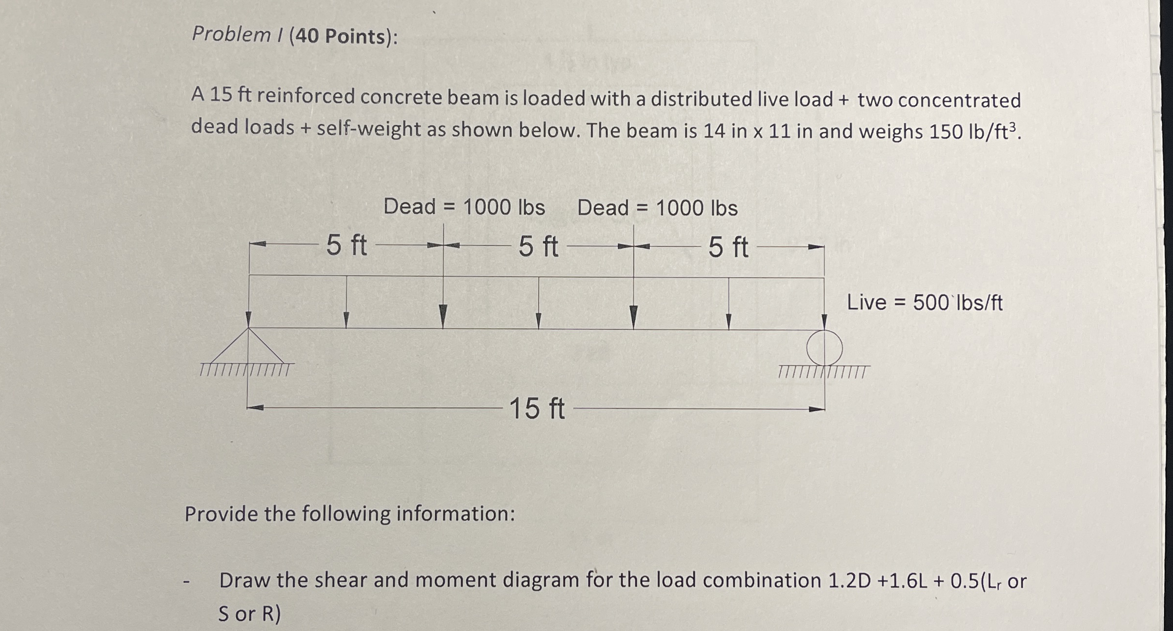 Problem I ( 4 0 Points ) : A 1 5 ft reinforced
