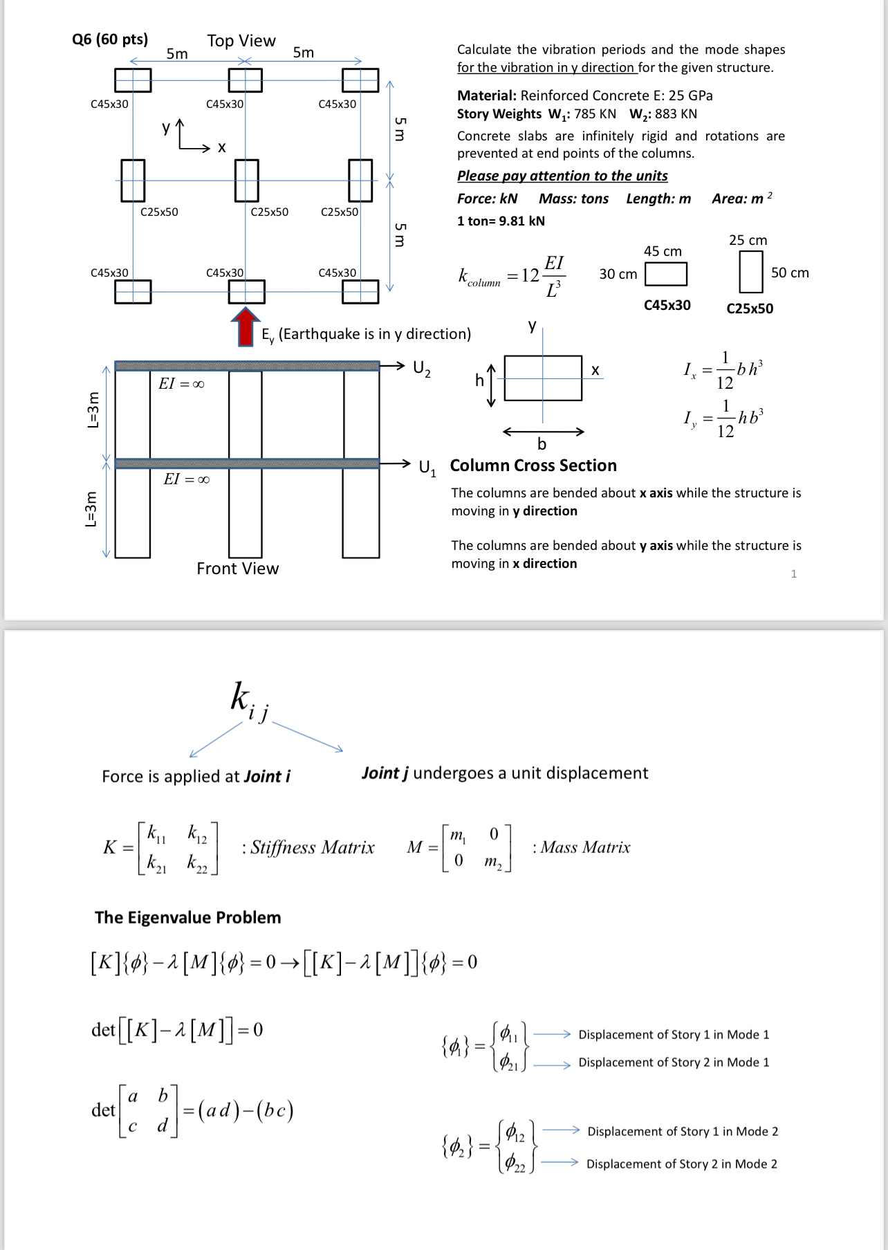 Calculate the vibration periods and the mode