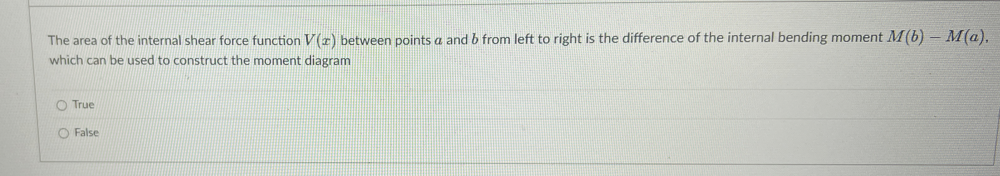 The area of the internal shear force function V (