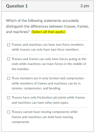 Question 1 Which of the following statements