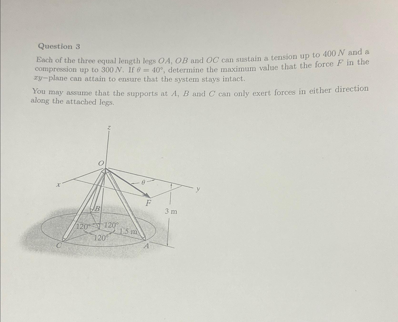 Question 3 Each of the three equal length legs O