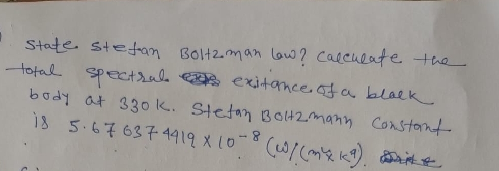 State stefan Boltzman law? Calculate the total