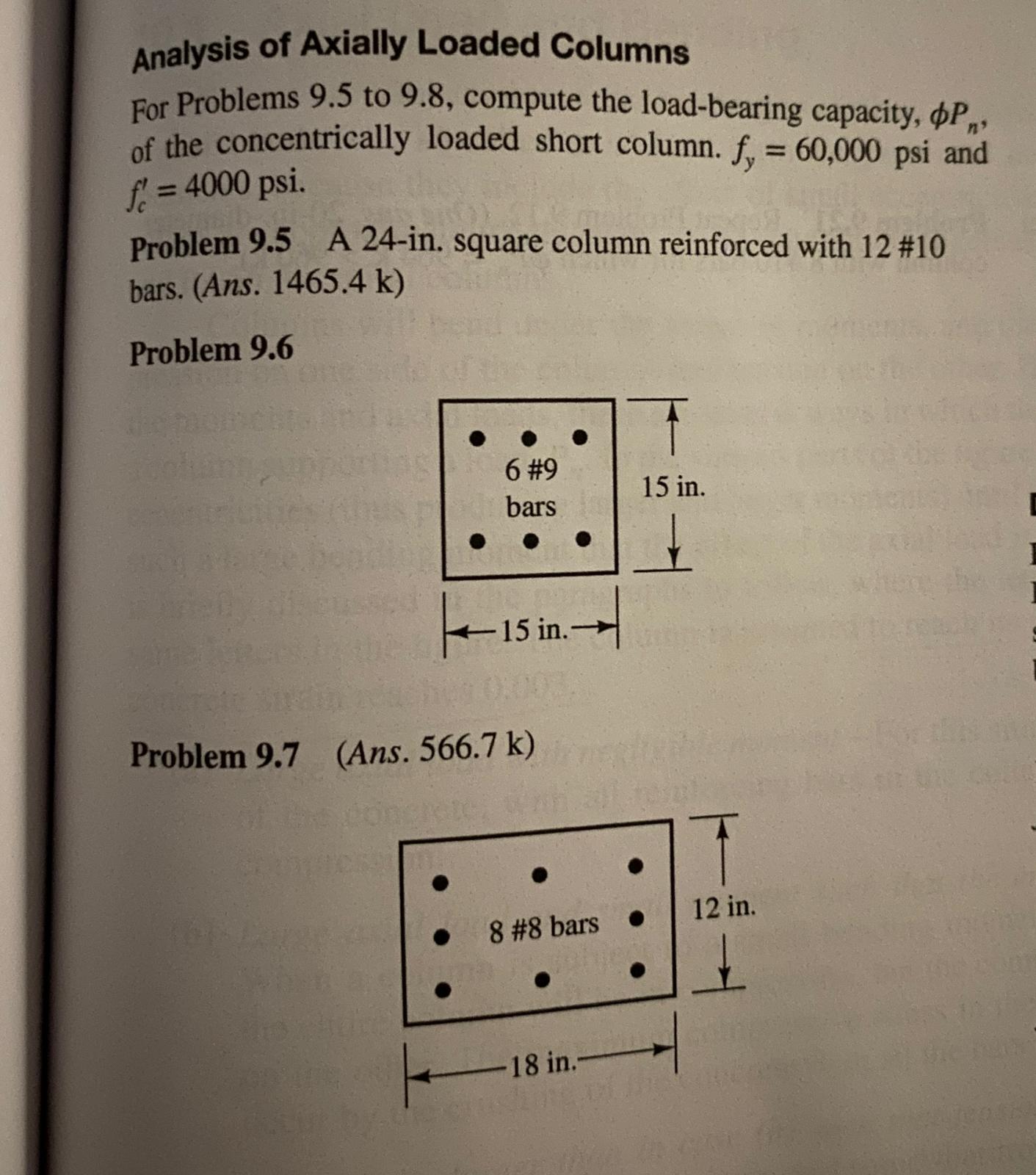 Analysis of Axially Loaded Columns For Problems 9
