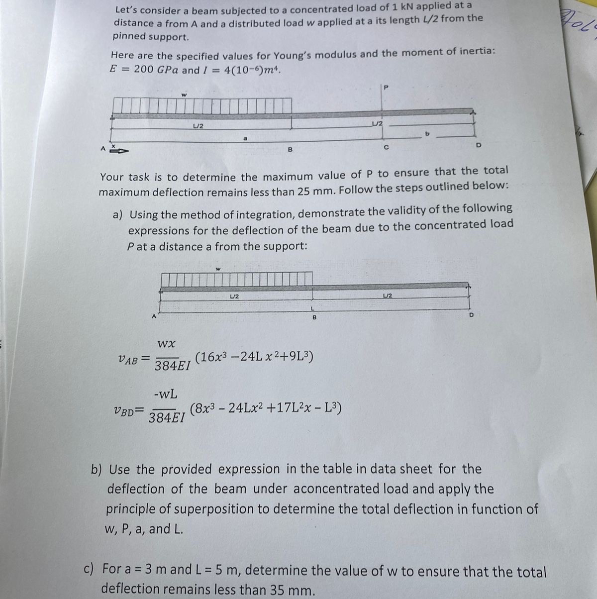 Let's consider a beam subjected to a concentrated