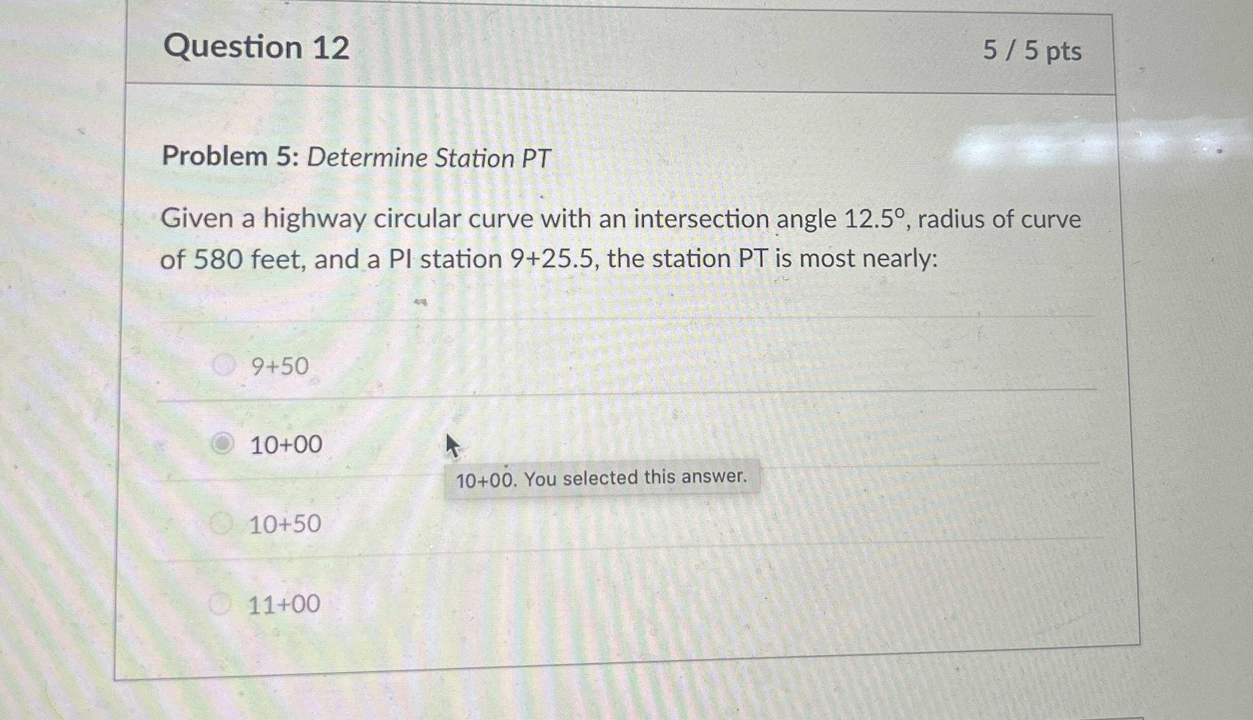 Question 1 2 Problem 5 : Determine Station PT