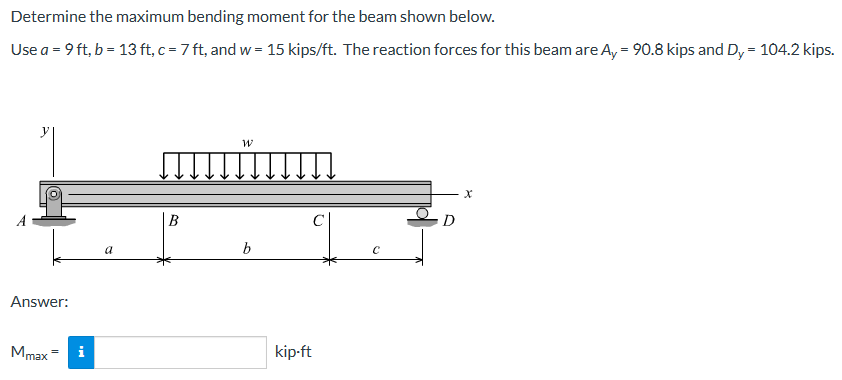 Determine the maximum bending moment for the beam