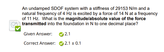 An undamped SDOF system with a stiffness of 2 9 1