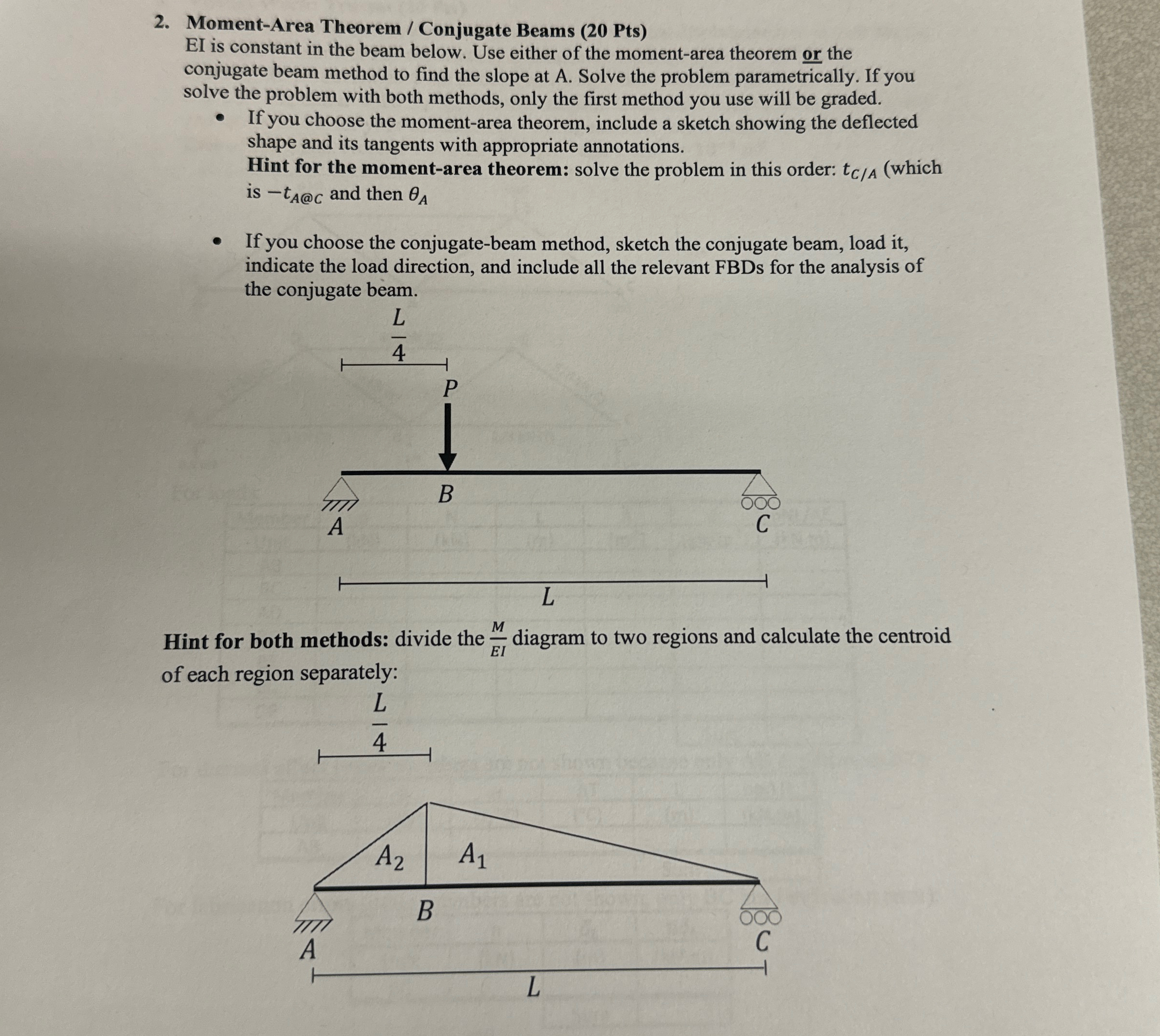 Moment - Area Theorem / Conjugate Beams ( 2 0 Pts