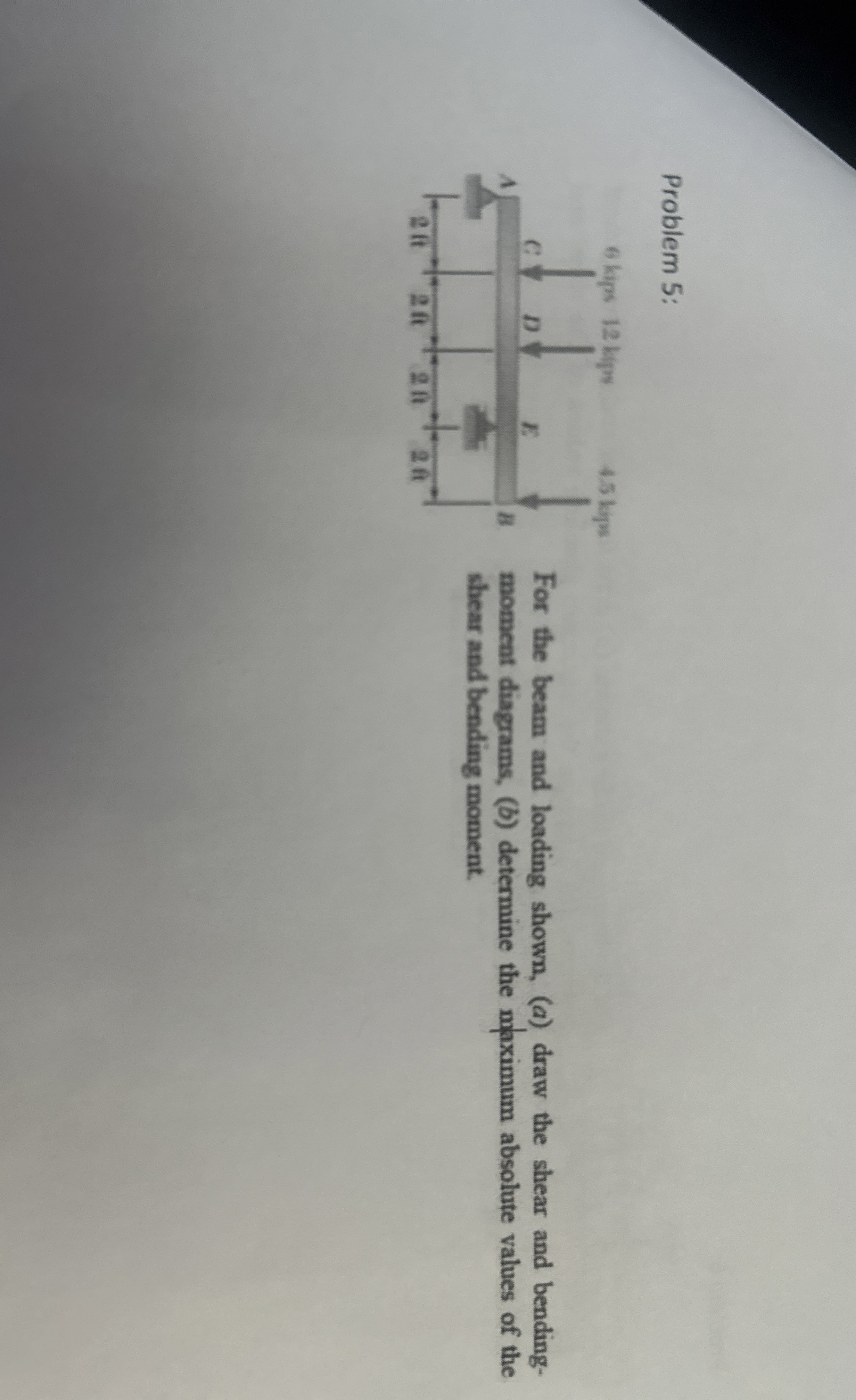 Problem 5 : For the beam and loading shown, ( a )