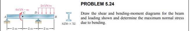 PROBLEM 5 . 2 4 Draw the shear and bending -