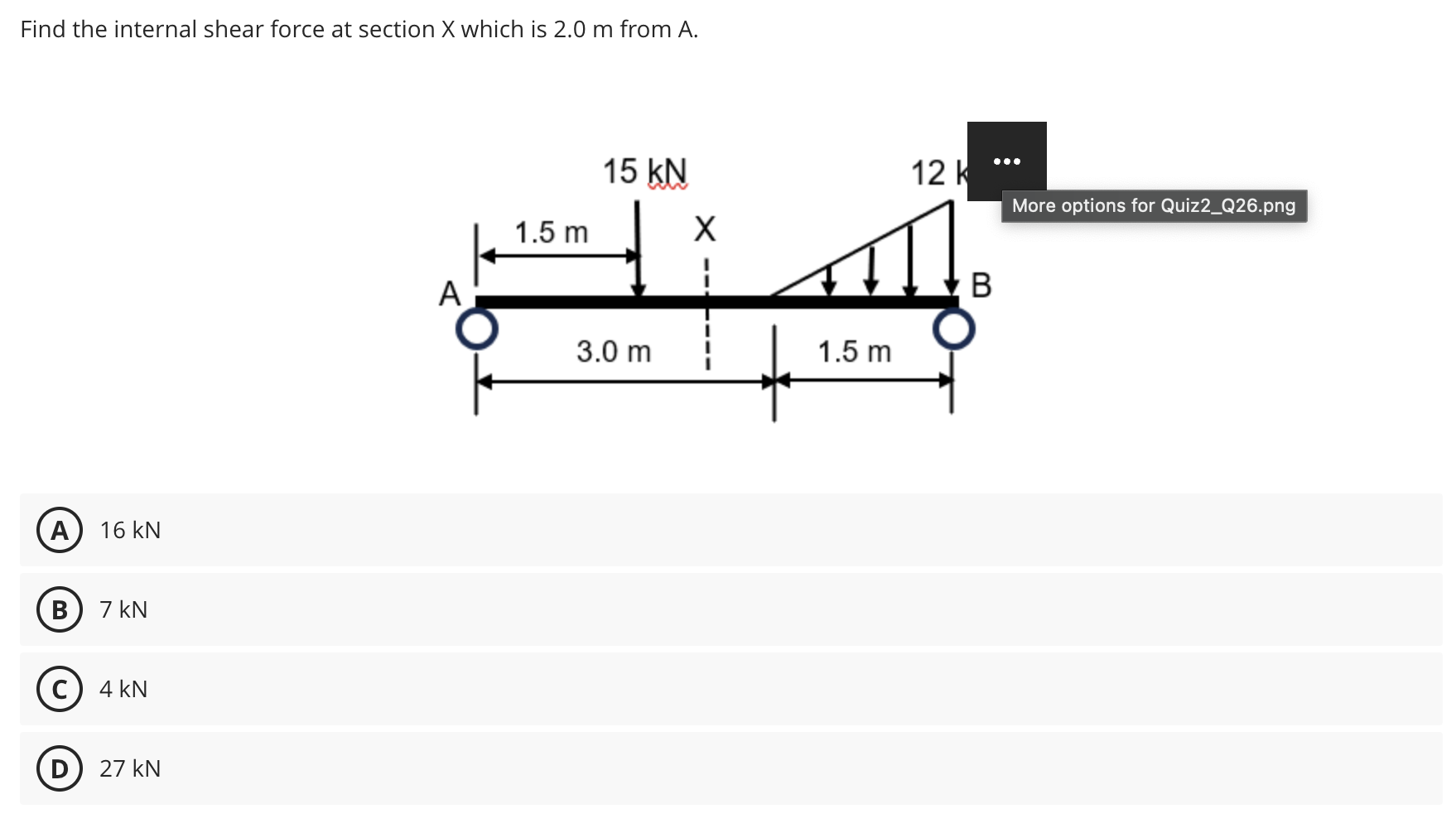 Find the internal shear force at section x which