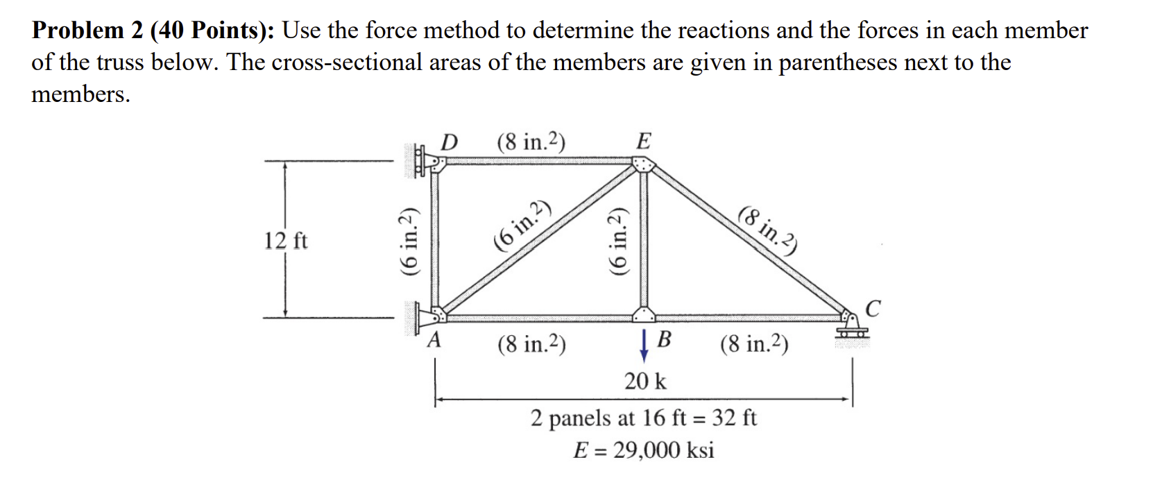 Problem 2 : Use the force method to determine the