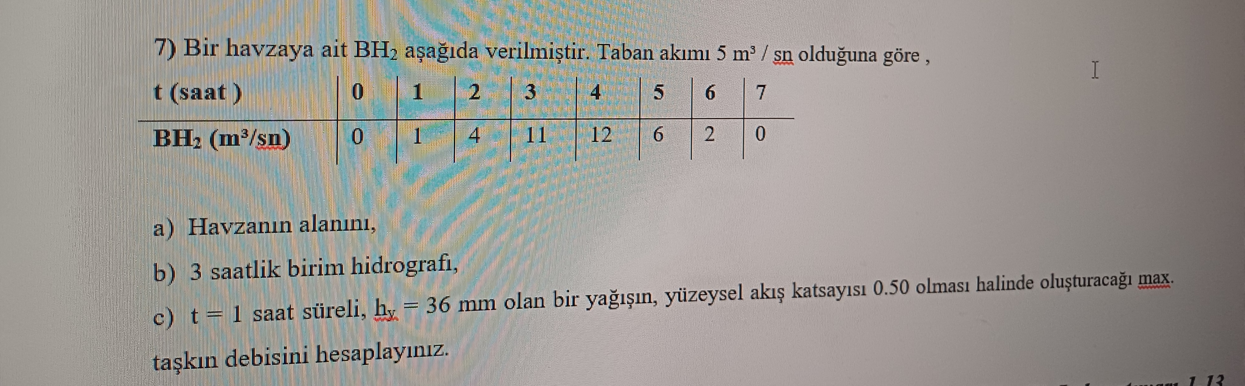 Bir havzaya ait B H 2 a a da verilmi tir . Taban