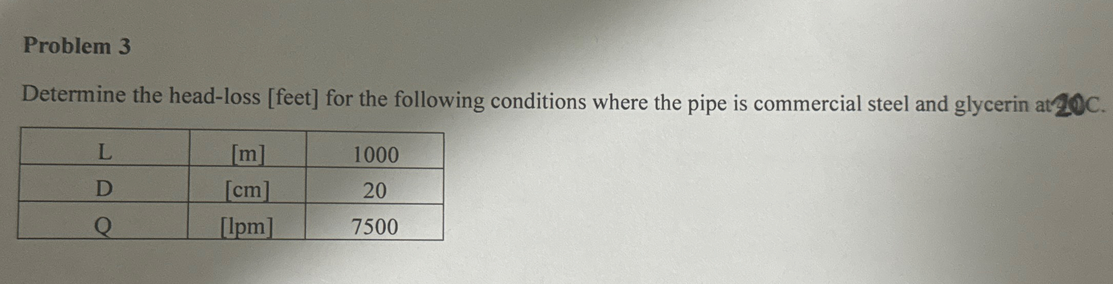 Problem 3 Determine the head - loss [ feet ] for