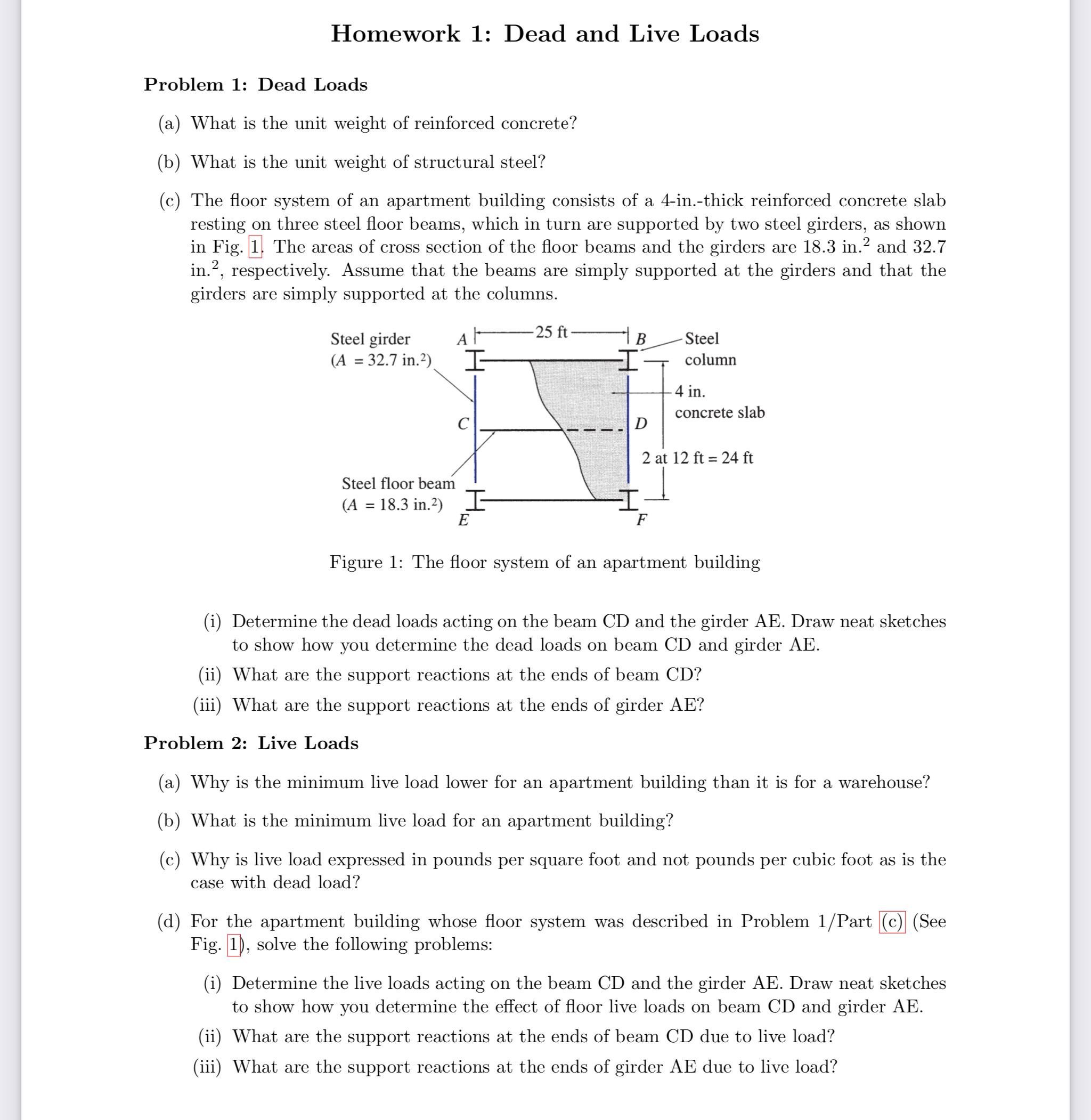 Homework 1 : Dead and Live Loads Problem 1 : Dead