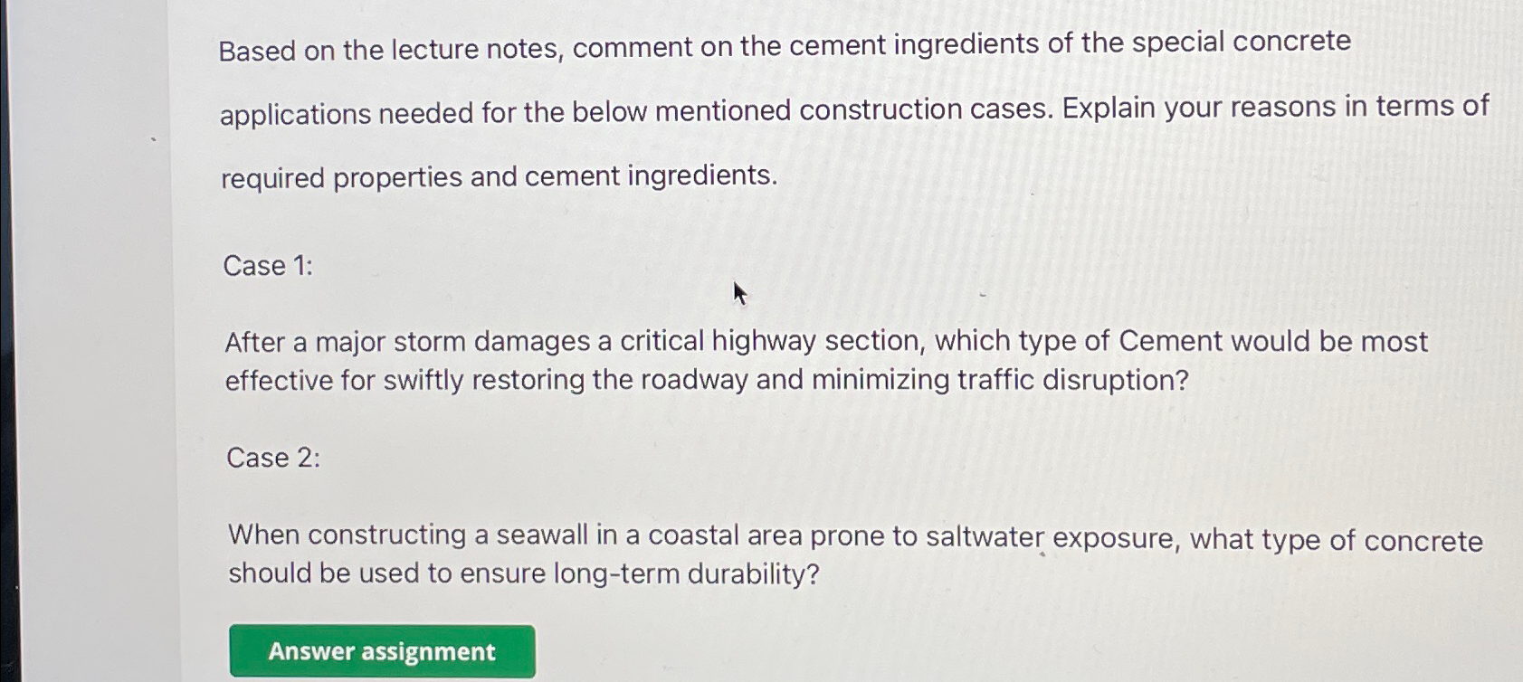 Based on the lecture notes, comment on the cement