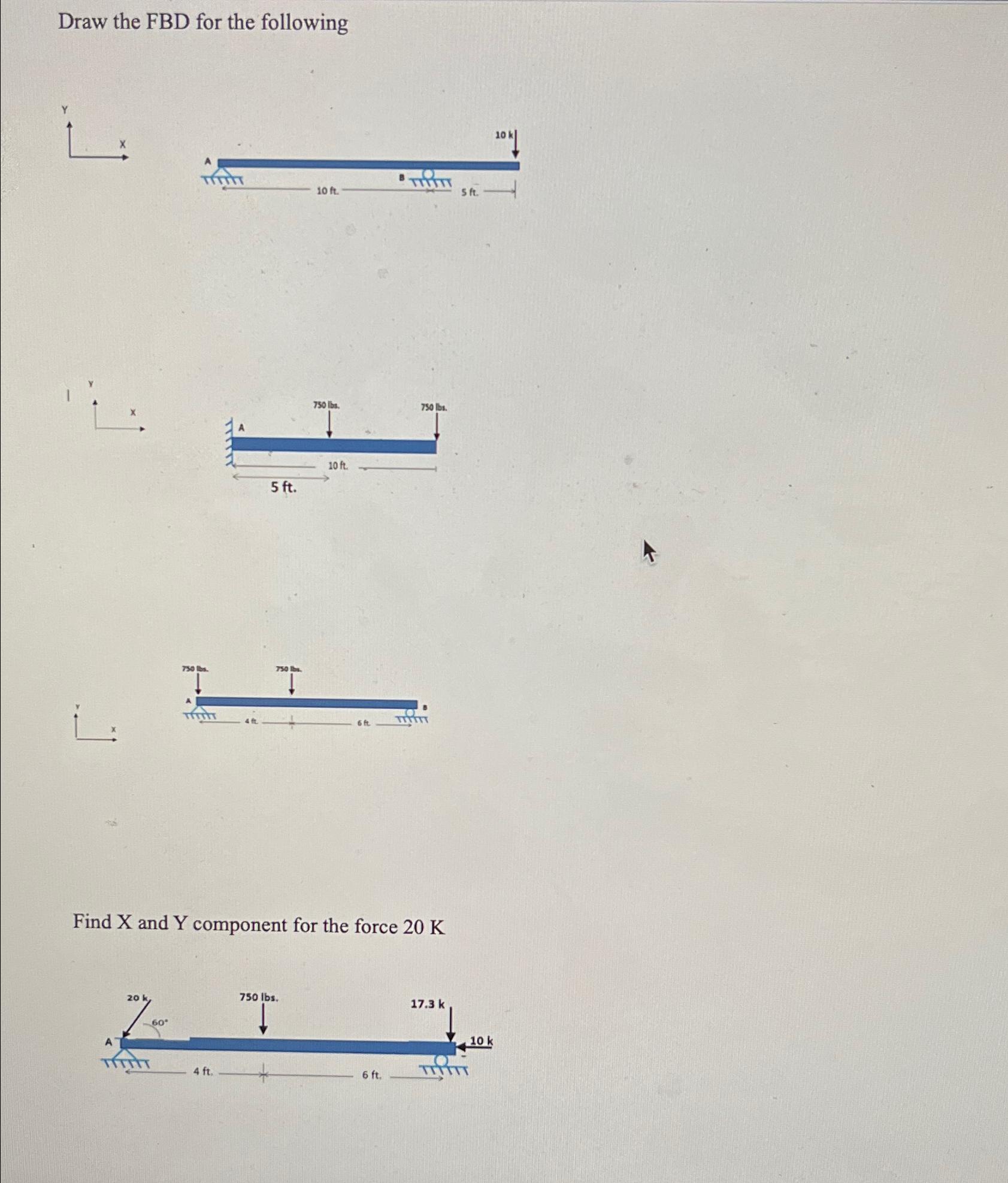 Draw the FBD for the following Find x and Y