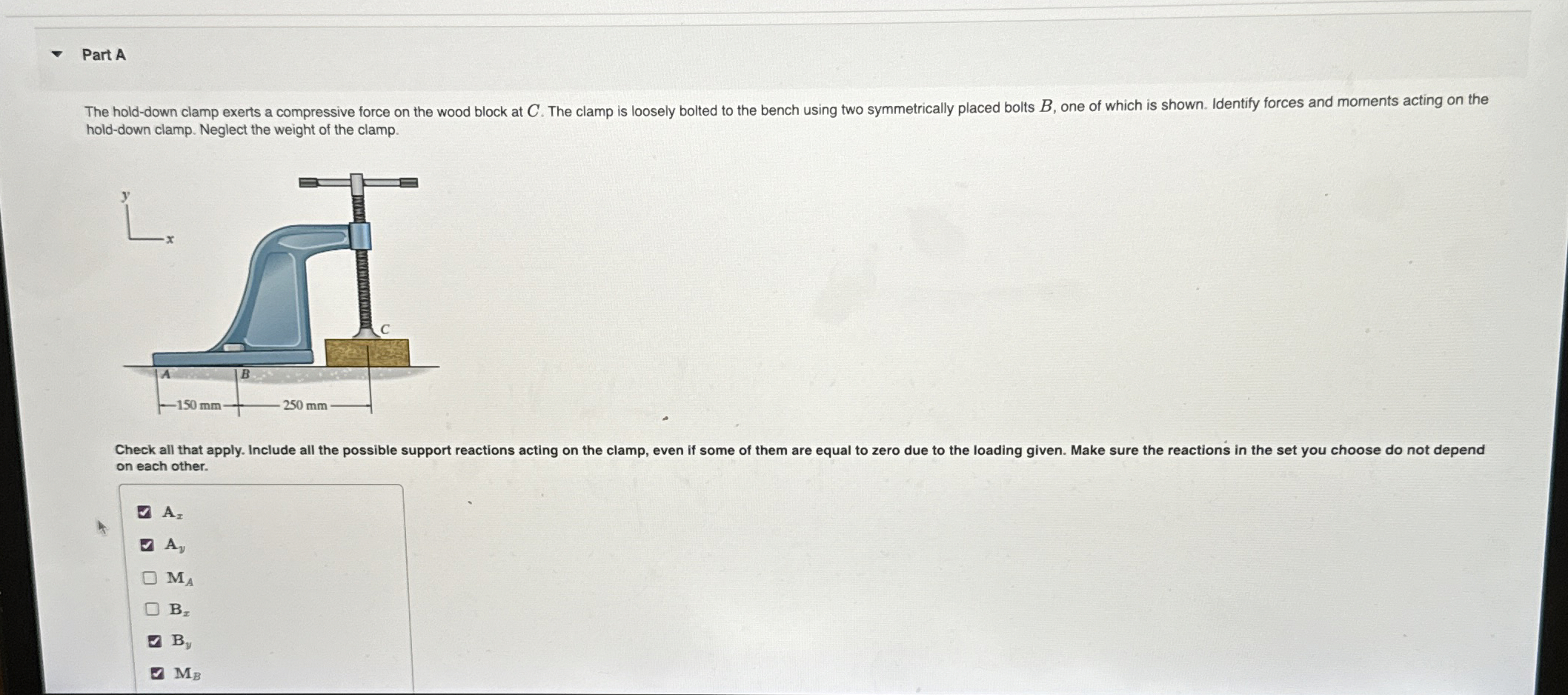 Part A The hold - down clamp exerts a compressive