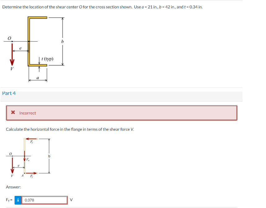 Determine the location of the shear center O for