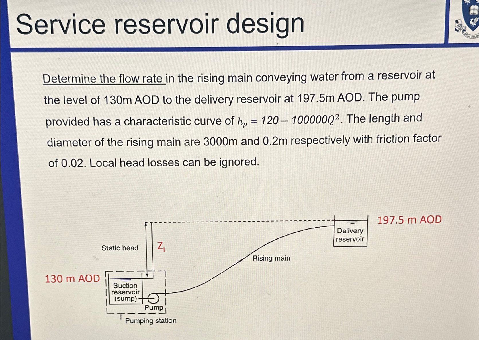 Determine the flow rate in the rising main