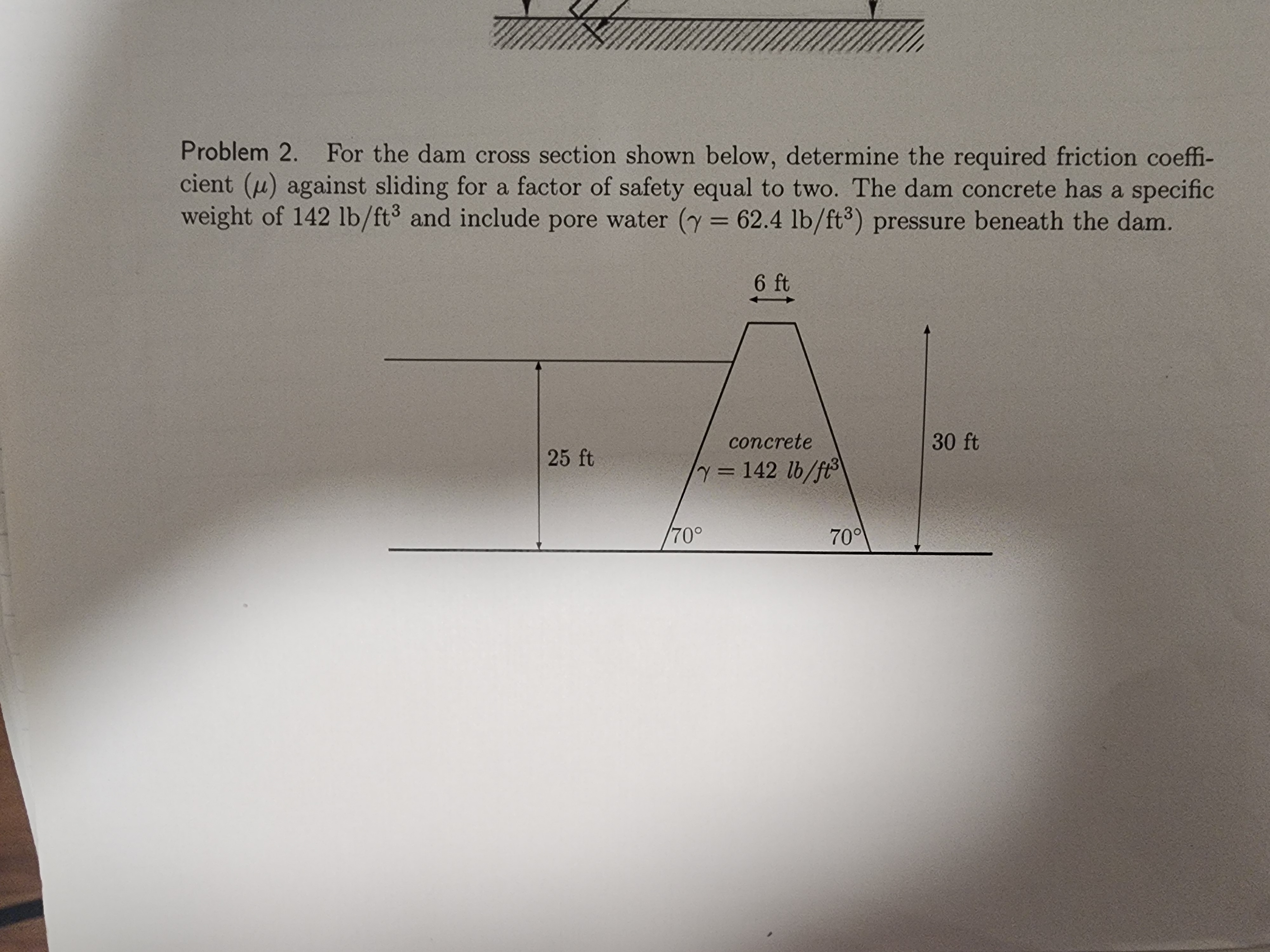 Problem 2 . For the dam cross section shown