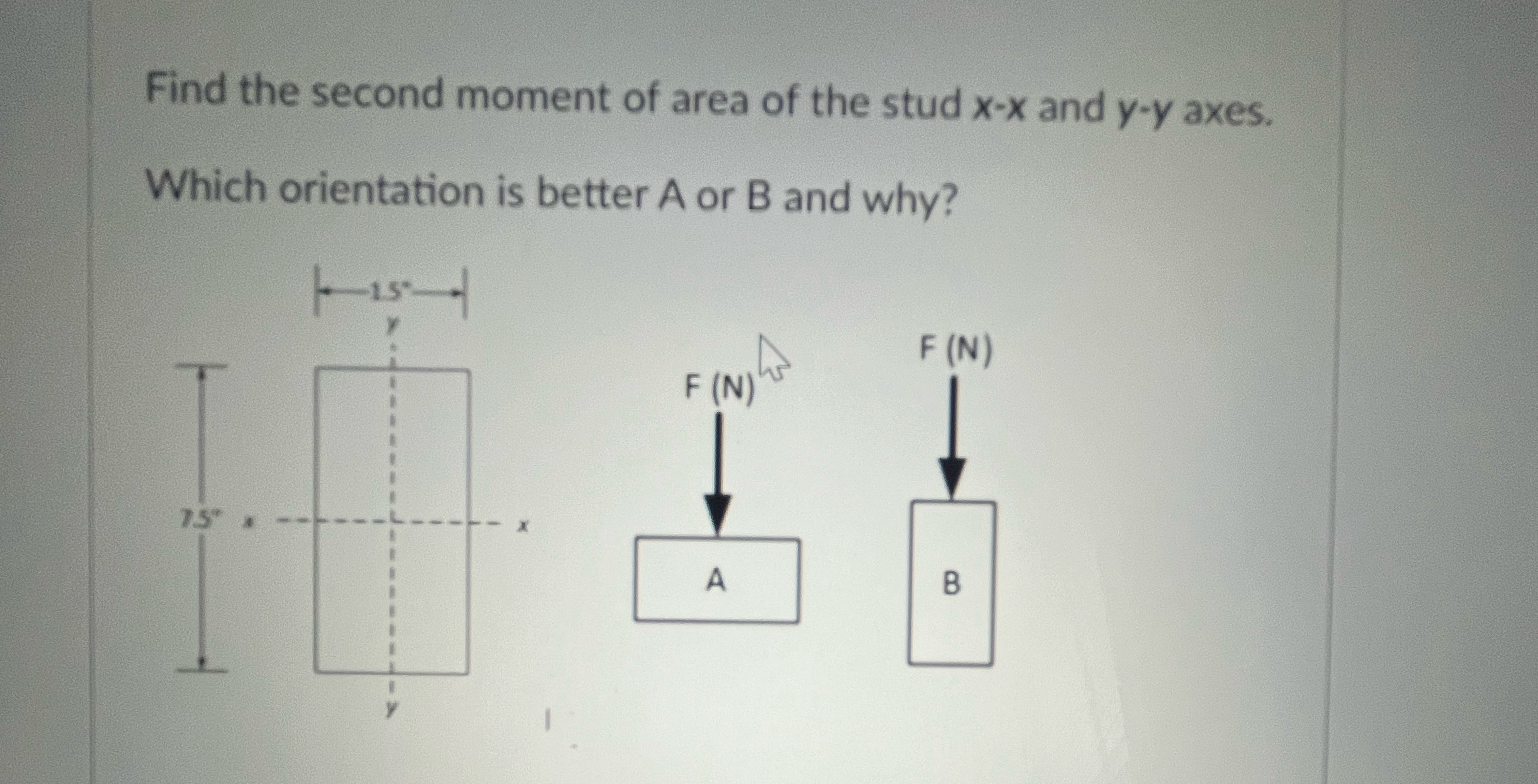 Find the second moment of area of the stud x - x