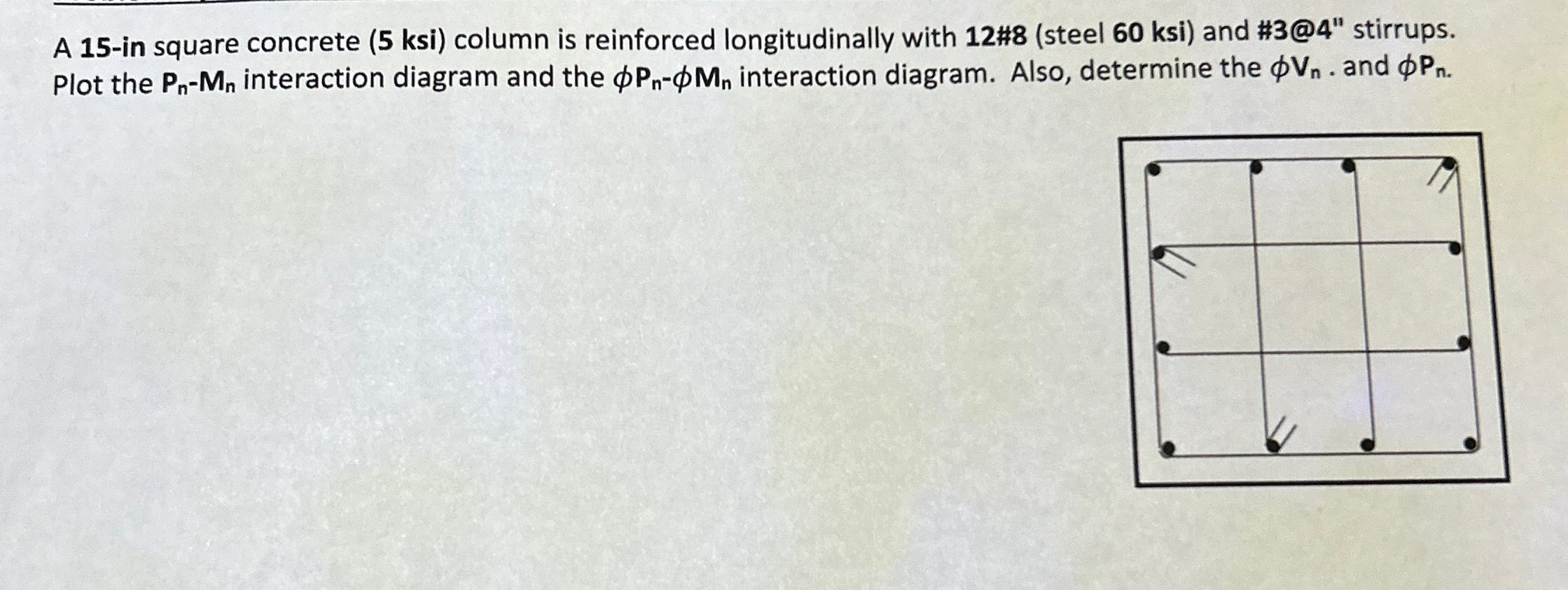 A 1 5 - in square concrete ( 5 ksi ) column is
