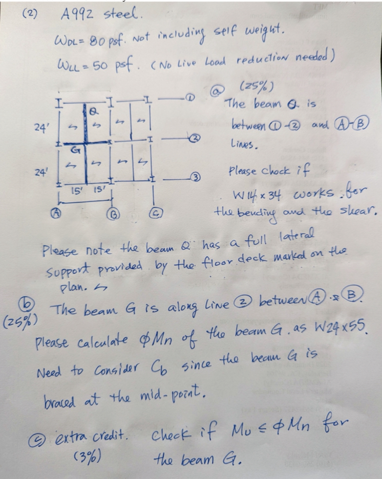 ( 2 ) A 9 9 2 steel. D L = 8 0 psf . Not