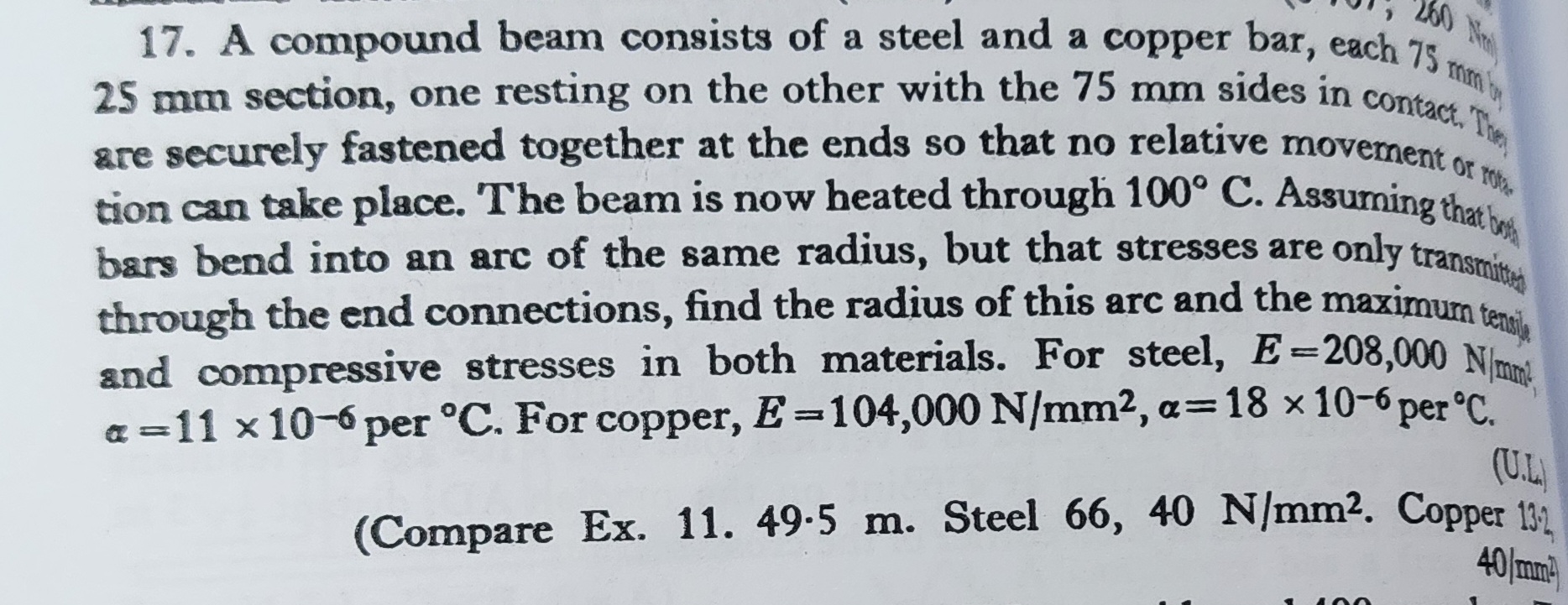 A compound beam consists of a steel and a copper