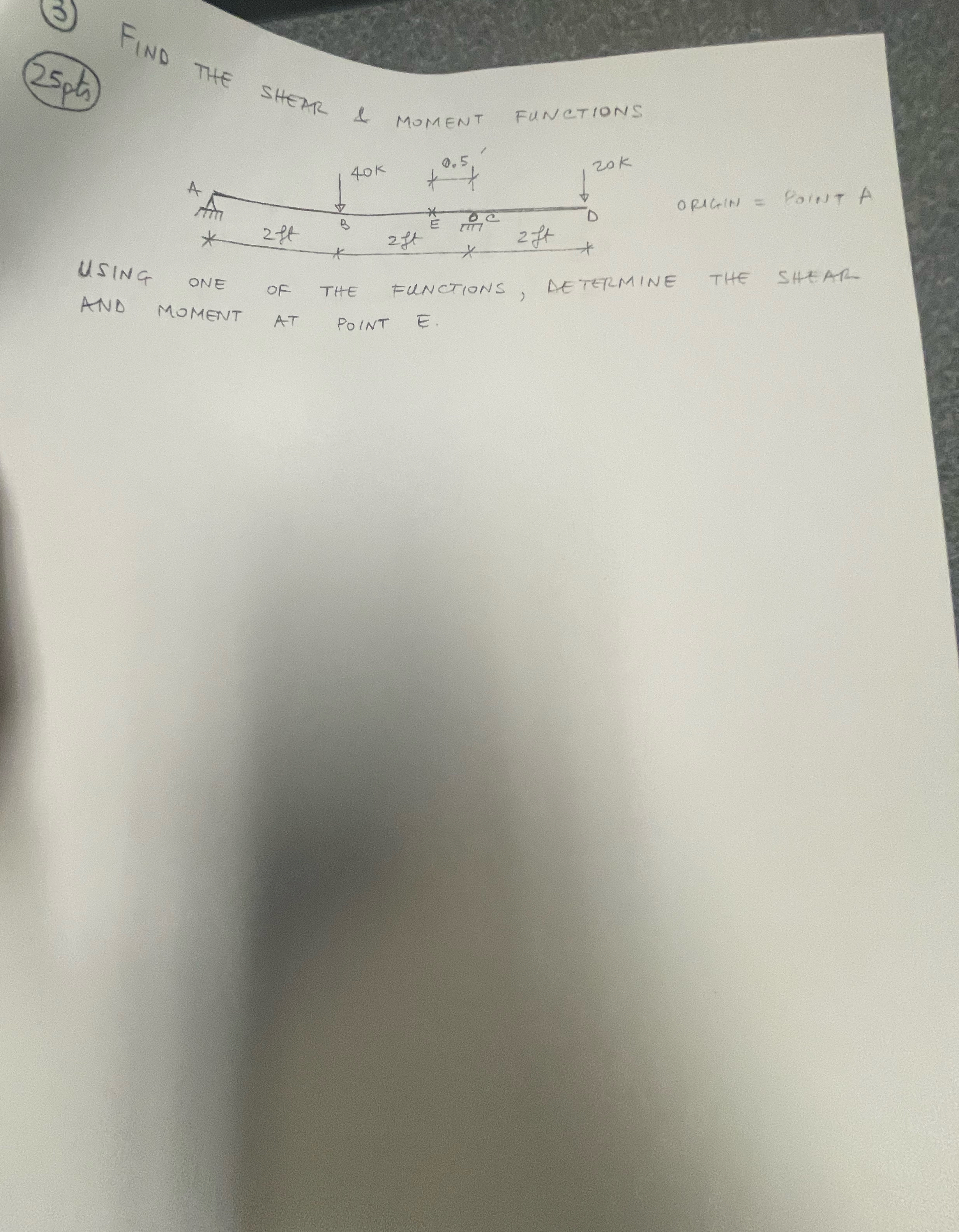 ( 2 5 pt ) FinD THe SHEAR & MOMENT FUNCTIONS