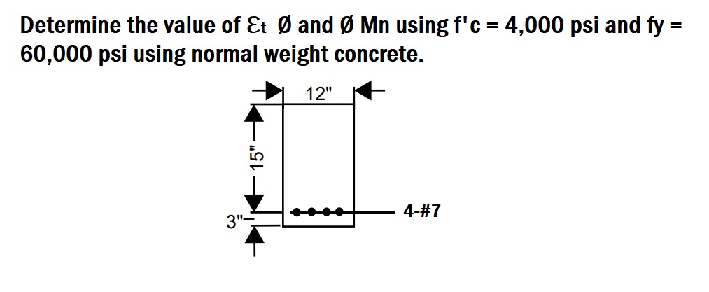 Determine the value of t and Mn using f ' c = 4 ,