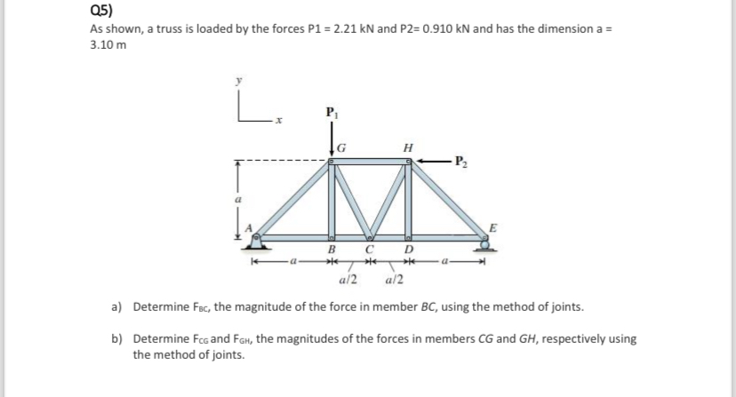 Q 5 ) As shown, a truss is loaded by the forces P